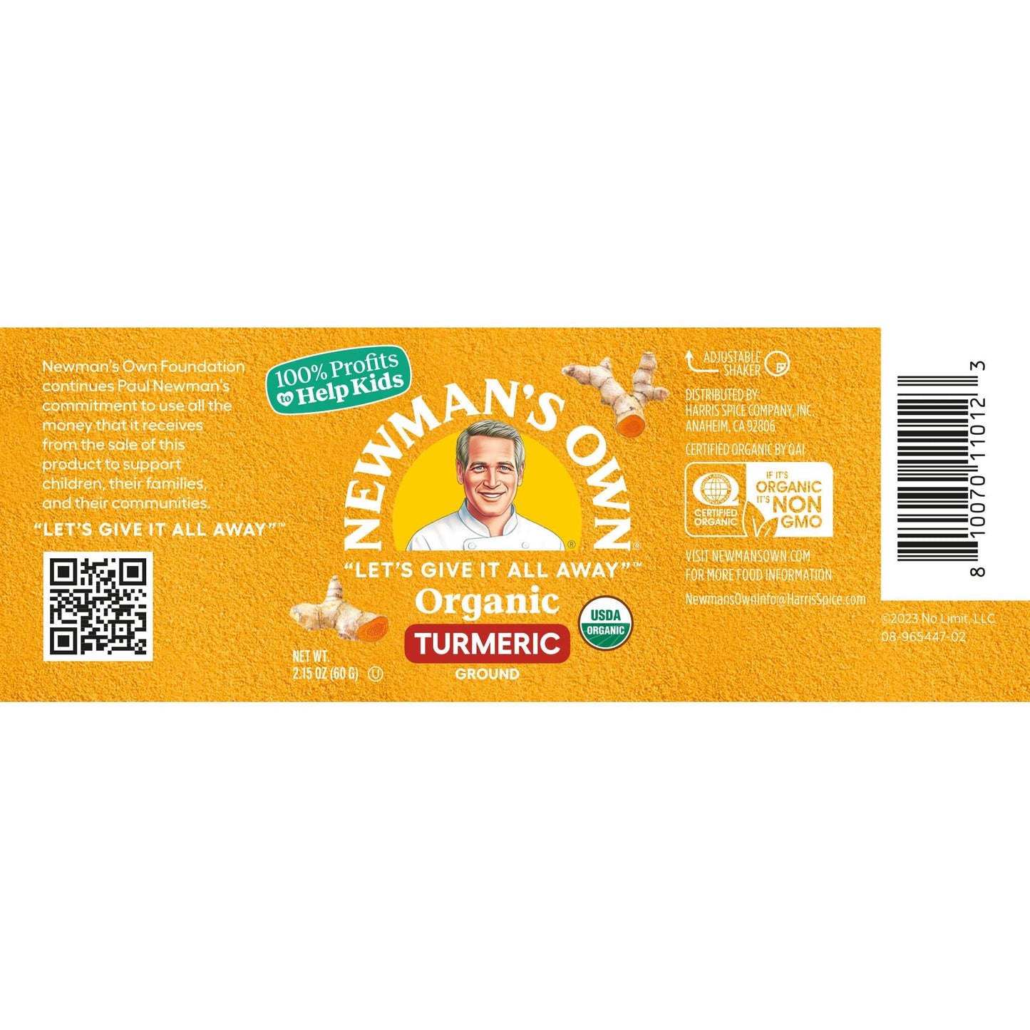 Newman's Own Organic Ground Turmeric; Golden Hue to Curries, Rice, Smoothies, USDA Organic Certified, Non-GMO, Kosher Certified,