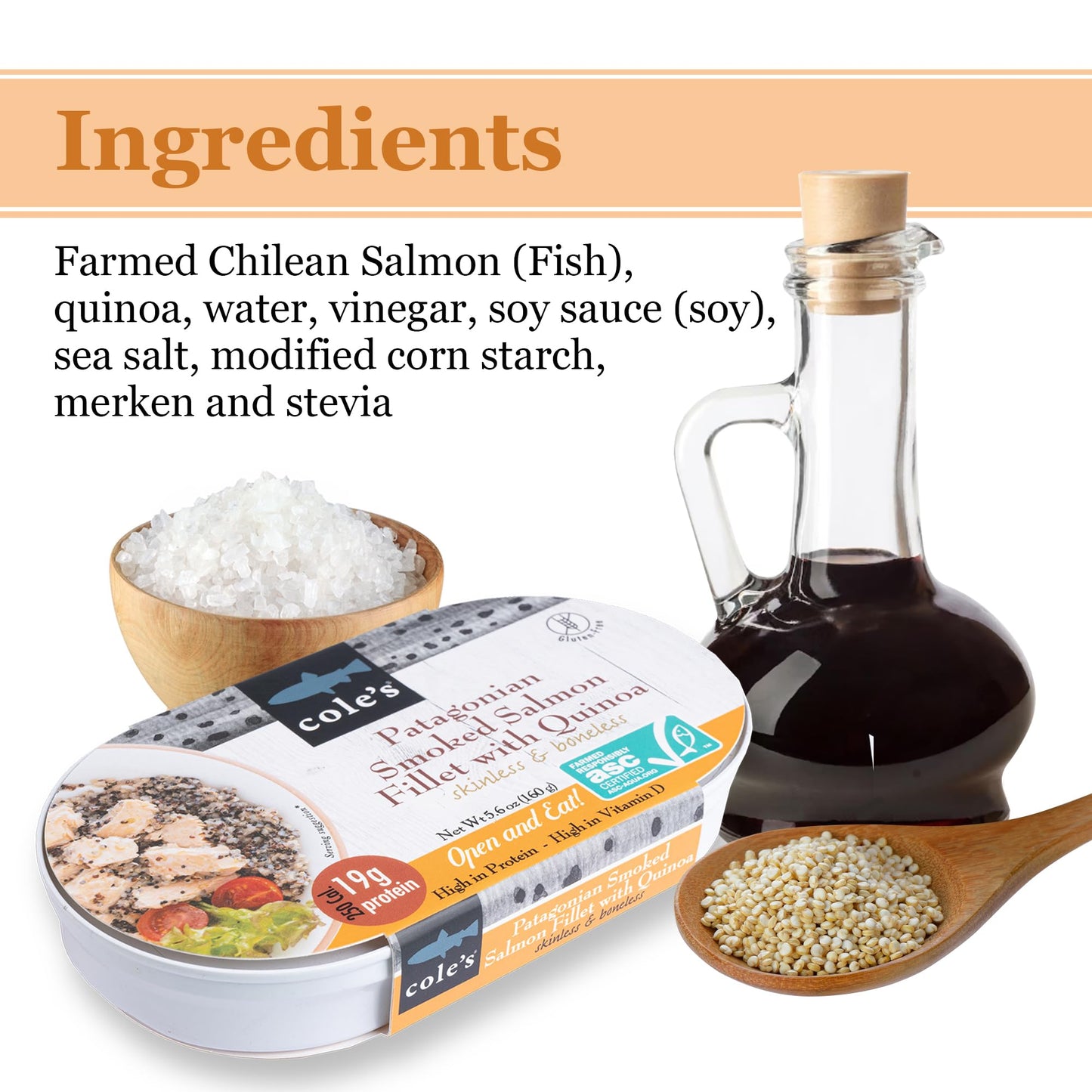 Coles Patagonian Smoked Salmon Fillet, Ready to Eat Meal, 5.6 oz, High in Vitamin D, 24 Pack