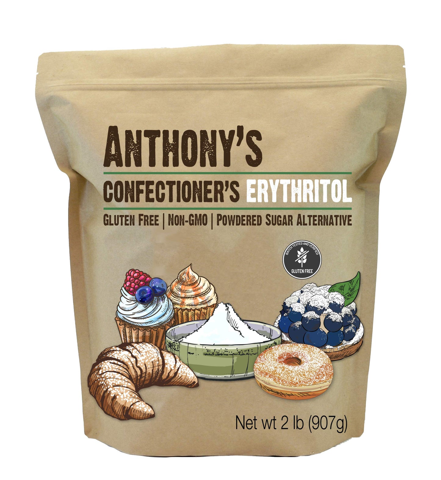 Anthonys Erythritol Powder Sweetener, Non GMO, Zero Calorie, 32 Ounce