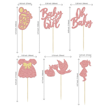 24Pcs Baby Shower Oh Baby Cupcake Toppers Rose Gold Glitter Bow Dress Footprint Swan Baby Girl Cake Picks Decorations For Baby S