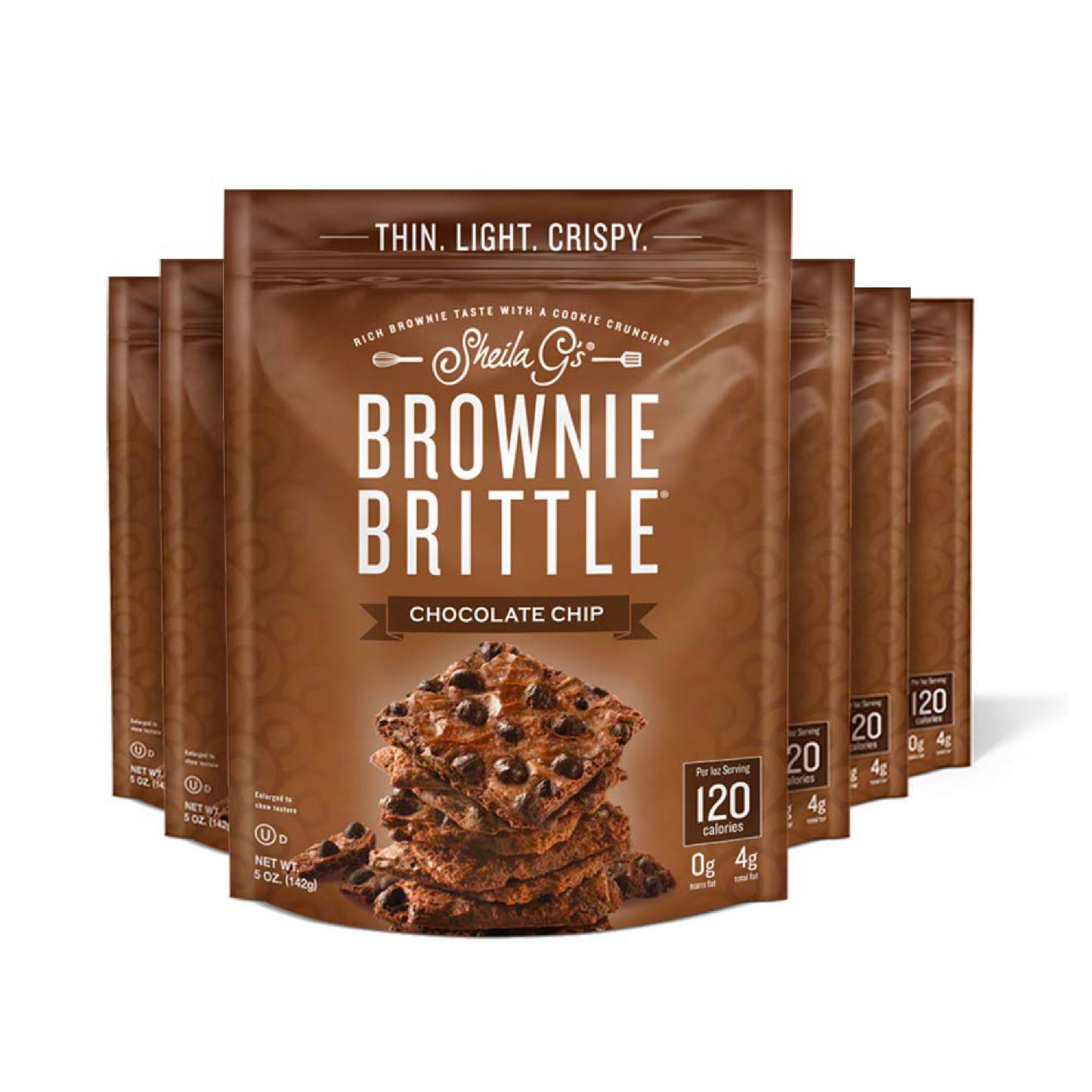 Brownie Brittle - Original Chocolate Chip Thin and Crispy Sweet Snacks, Family Size (Pack of 6, 5 oz), Rich Gourmet Brownie Bite