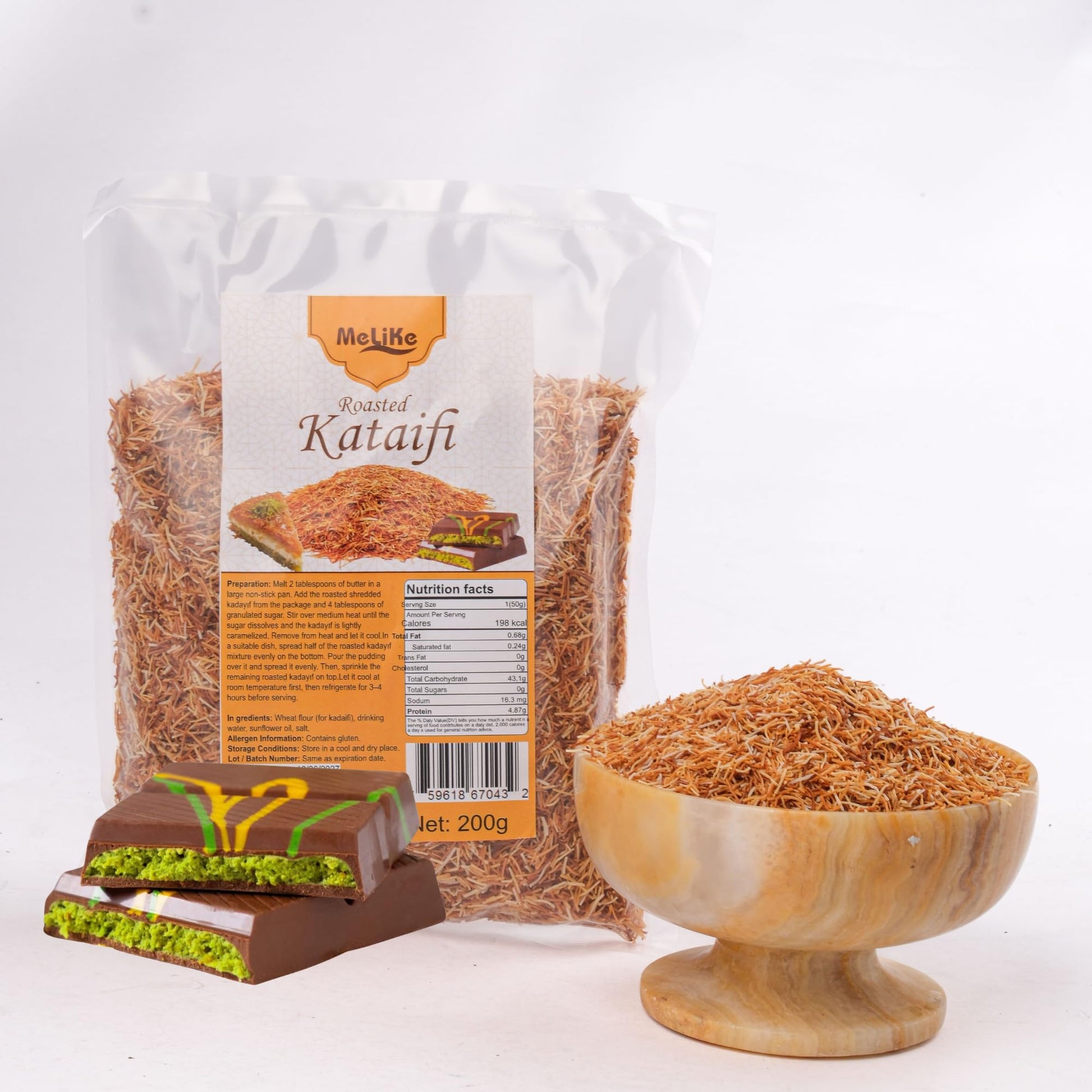 MELIKE Premium Roasted Kataifi Shredded Fillo Dough, 200g