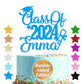 Personalized Cake Topper Custom Congrats Graduation Hat Student Class Of 2024 Double Sided Glitter Card Blue