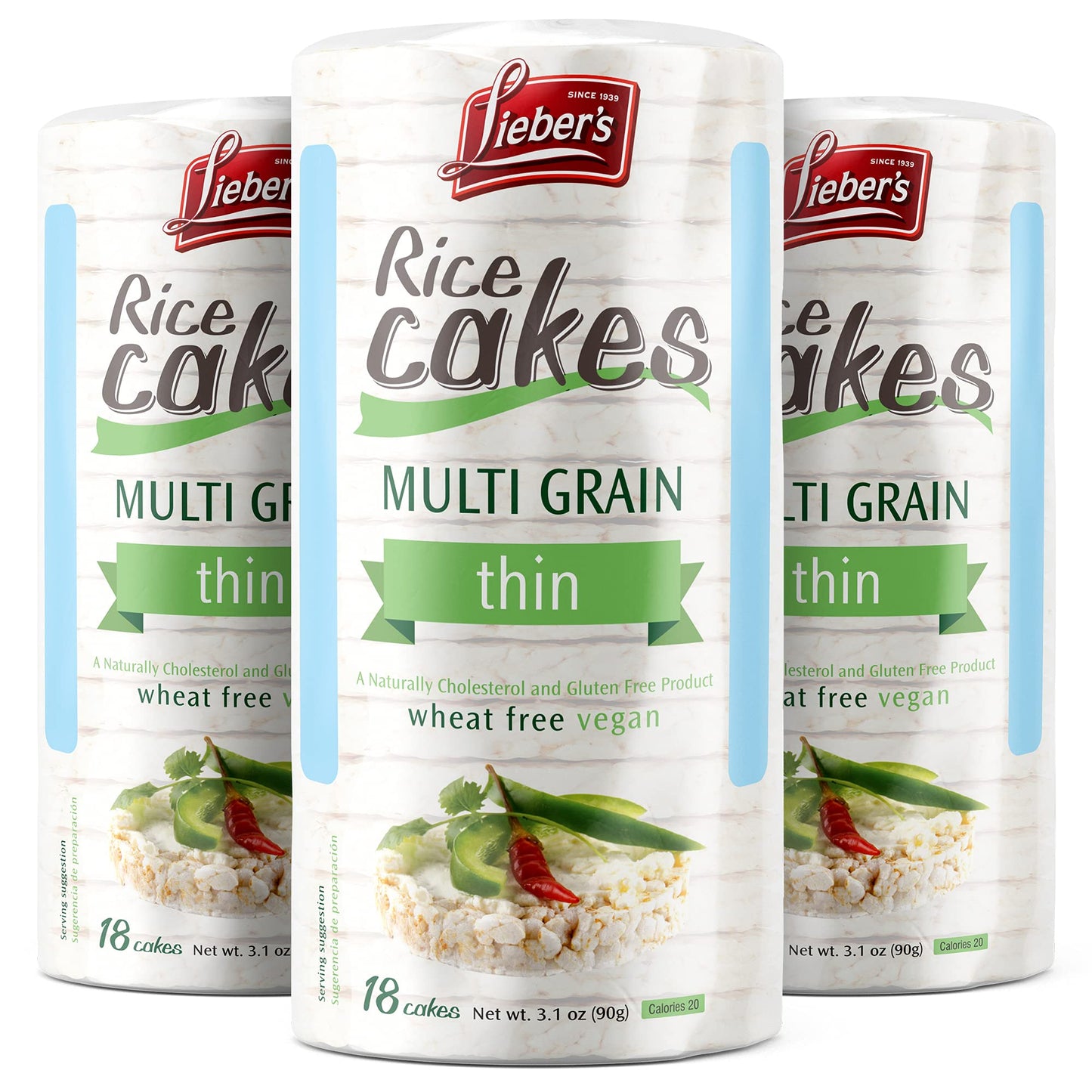 Liebers Multi Grain Rice Cakes, Kosher Certified, Dairy Free, Gluten Free, Vegan, 3.1 Ounce (Pack of 3)