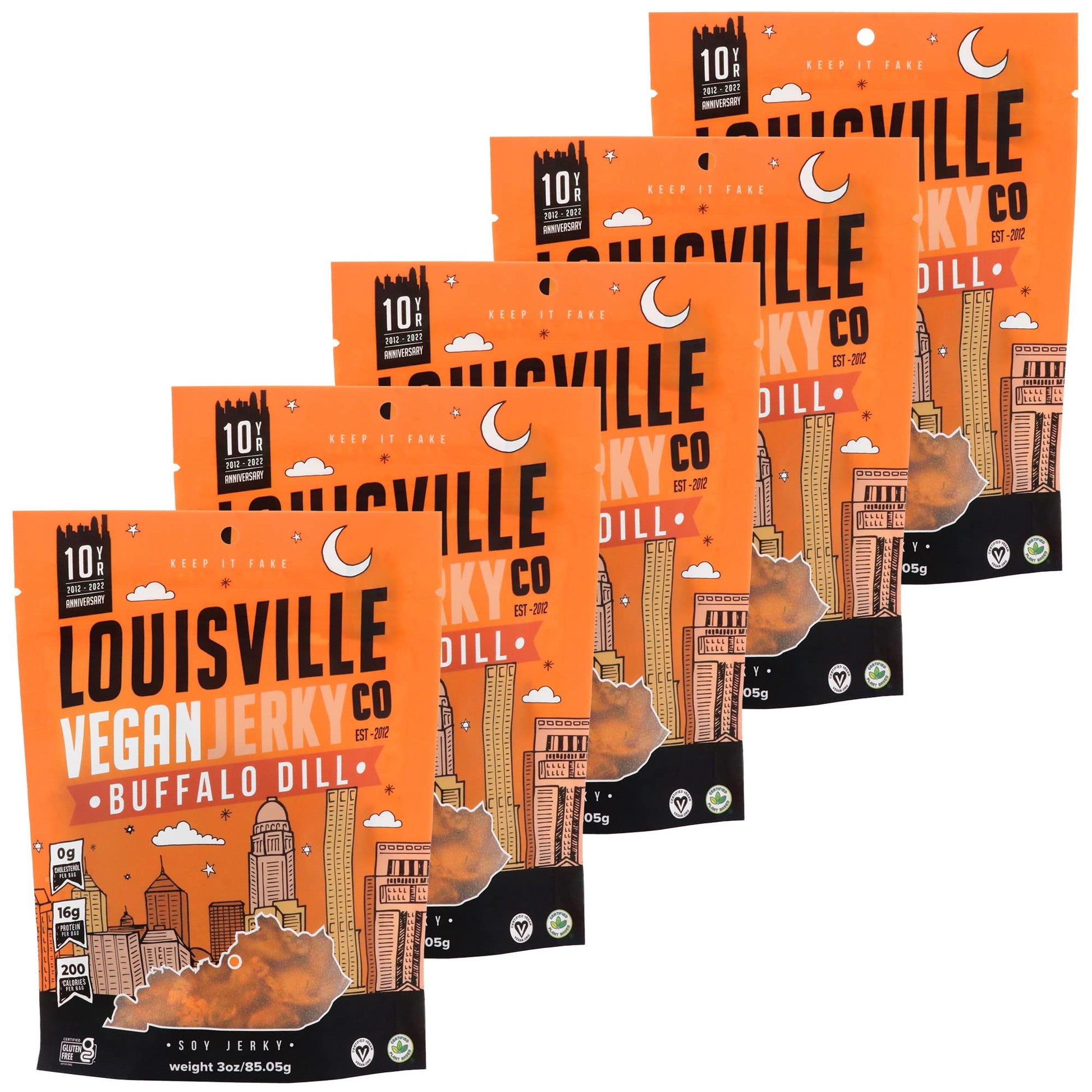 Louisville Vegan Jerky Buffalo Hot Wing, Vegetarian Jerky, 21g Non-GMO Soy Protein, Gluten-Free, 3 oz (Pack of 5)