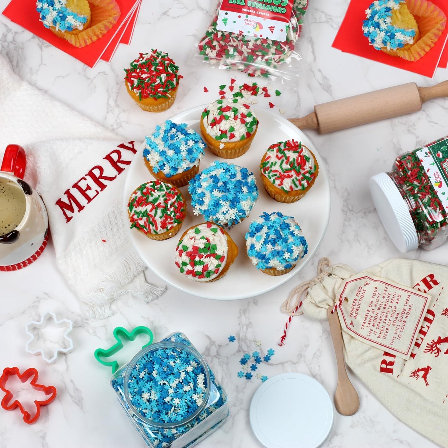 Christmas Confetti Sprinkles - Bulk Holiday Sprinkles - 1.2 Lbs - Red, White & Green Jimmies - For Seasonal Gingerbread Cakes Cupcakes Cookies Decorating - Bulk Toppings