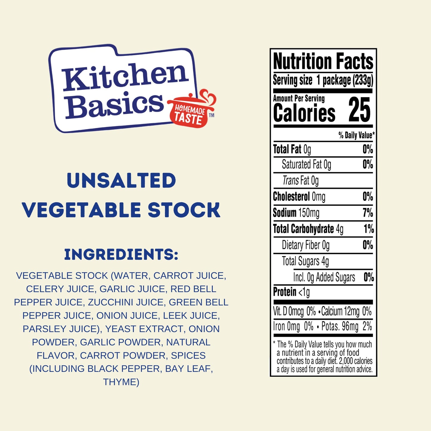 Kitchen Basics Unsalted Vegetable Stock, 8.25 oz Carton, Pack of 12, Model 611443320282
