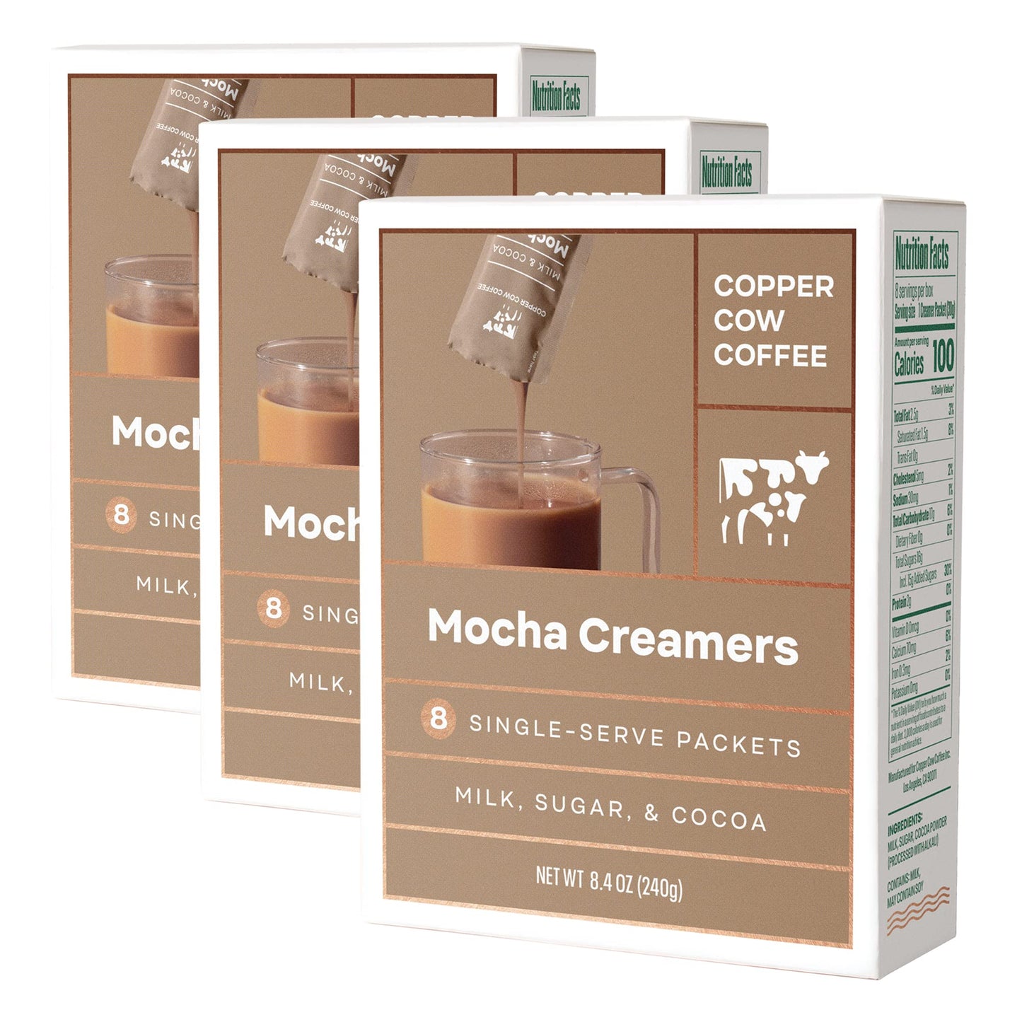 Copper Cow Coffee Sweetened Mocha Milk Creamer Singles (24 pack) | Vietnamese Inspired Coffee Creamer  All Natural Creamer Packets for Pour Overs & Lattes | No Refrigeration Needed  Travel Friendly