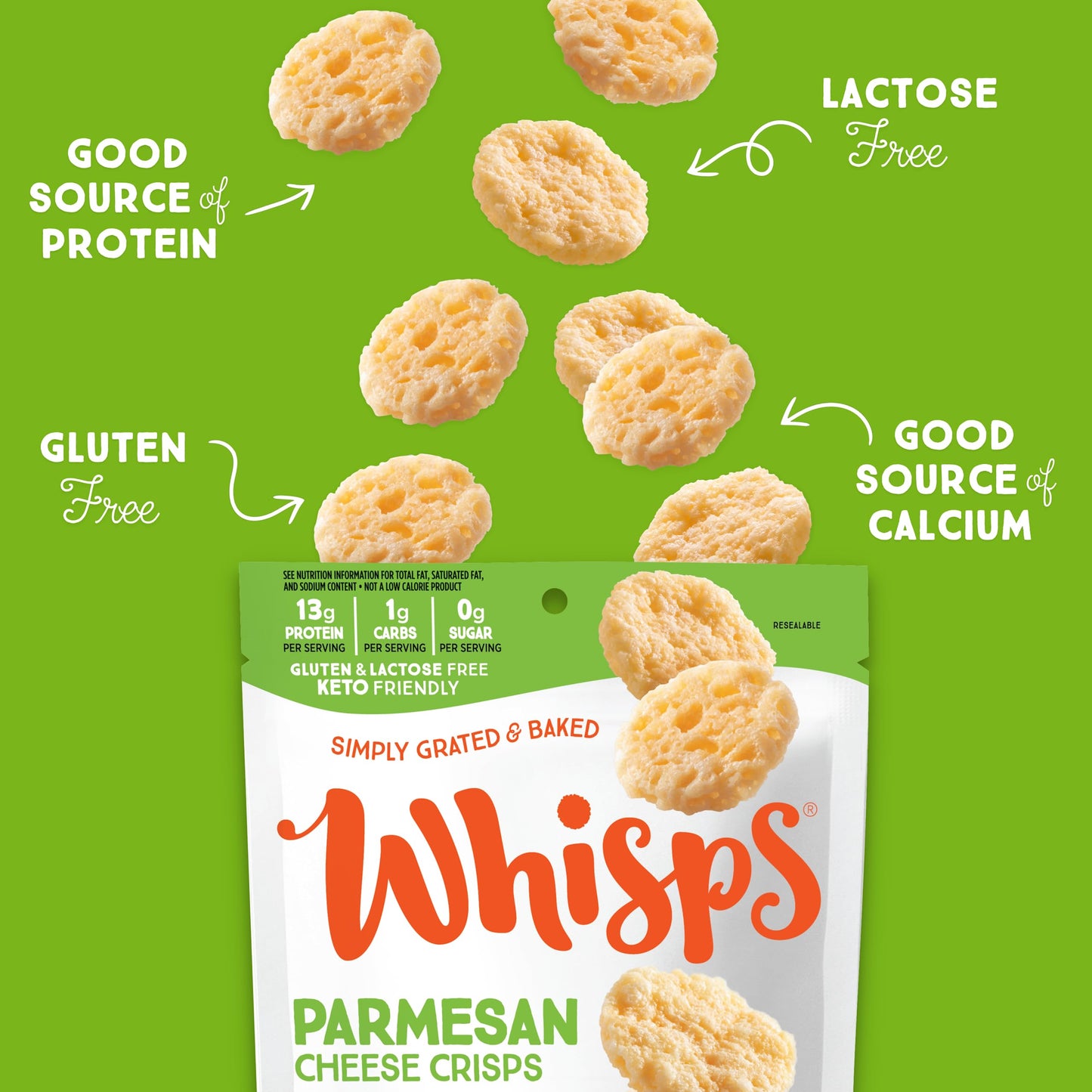 Whisps Cheese Crisps Parmesan Cheese - Protein Chips, Gluten Free, High Protein, Low Carb, 10.8 Oz (Pack of 2)