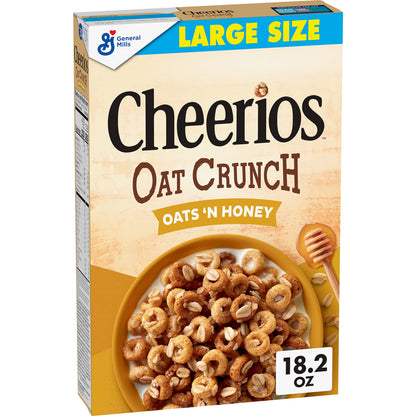 Cheerios Oat Crunch Oats and Honey Breakfast Cereal, 18.2 oz (Pack of 12)