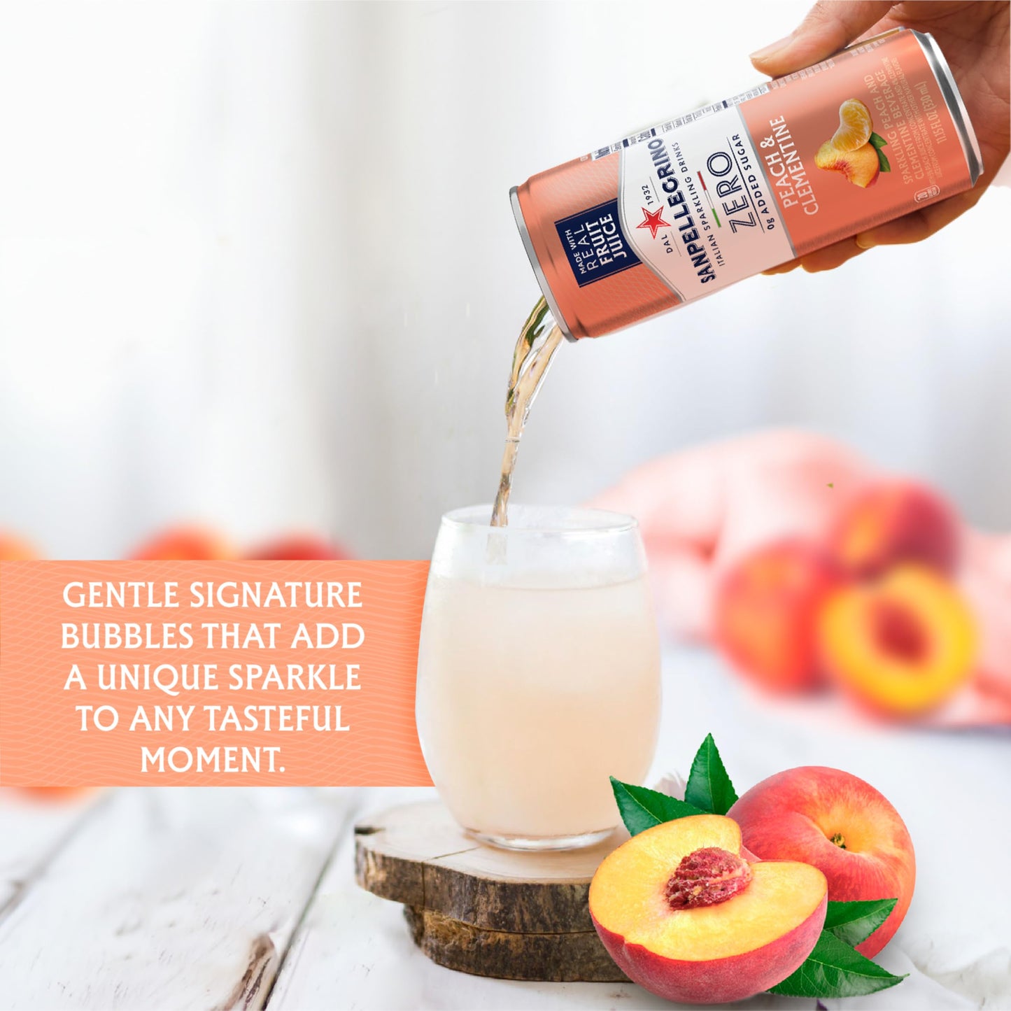 San Pellegrino Sparkling Peach Clementine Beverage, Zero Sugar, 11.15 Fl Oz, Pack of 24, Italian Sparkling Drinks