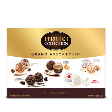 Ferrero Rocher Grand Assortment, Premium Gourmet Chocolates, 24 Count, Hazelnut, Milk, Dark, Cappuccino, Manderly, Coconut