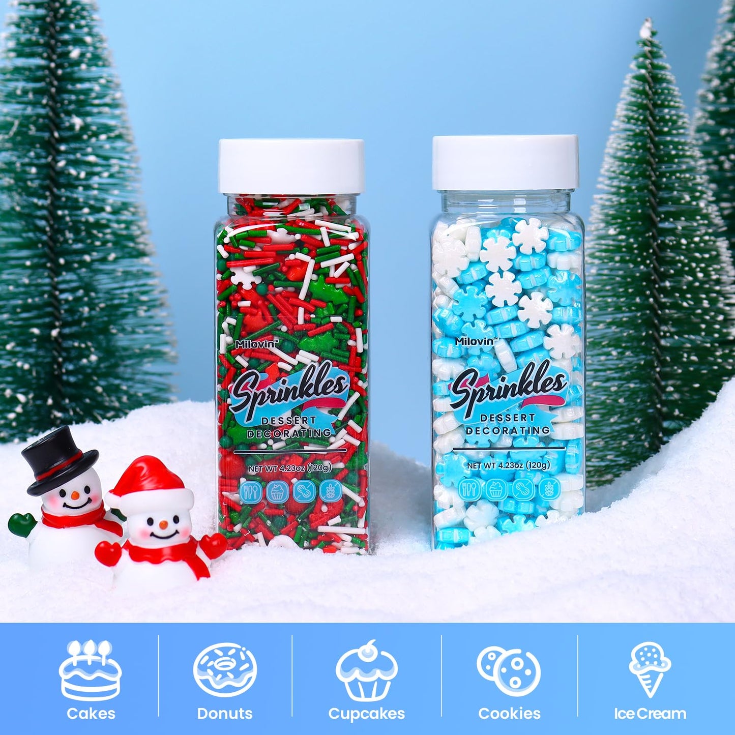 Snowflake Sprinkles Edible, Winter Sprinkles, Blue And White Snowflake Sprinkles, Frozen Sprinkles For Christmas Cookies, Cupcak