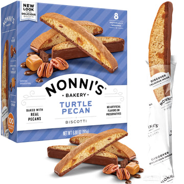Nonni'S Turtle Pecan Biscotti Italian Cookies - Caramel Pecan Cookies Dipped In Milk Chocolate - Butter Pecan Biscotti Individua