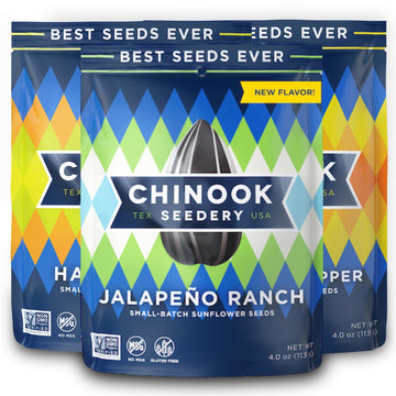 Chinook Seedery Roasted Sunflower Seeds, Jumbo Keto Snacks, Gluten Free, 4 oz (Pack of 3), Bring the Heat Variety Pack