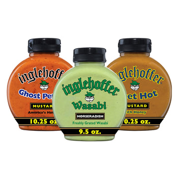Inglehoffer Condiments Variety Pack, Ghost Pepper Mustard, Wasabi Horseradish and Sweet Hot Mustard (Pack of 3)