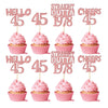 Gyufise 24Pcs Cheers To 45 Years Birthday Cupcake Toppers Glitter Forty-Five Straight Outta 1978 Cupcake Picks Happy 45Th Cake D