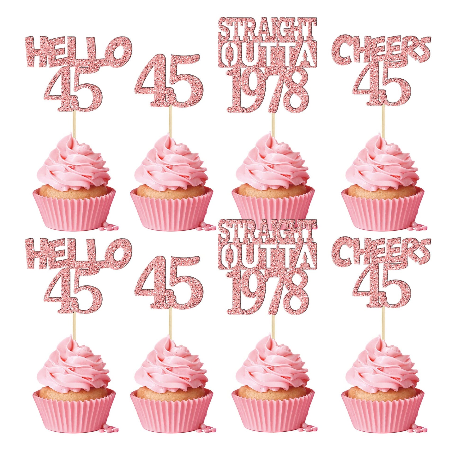 Gyufise 24Pcs Cheers To 45 Years Birthday Cupcake Toppers Glitter Forty-Five Straight Outta 1978 Cupcake Picks Happy 45Th Cake D