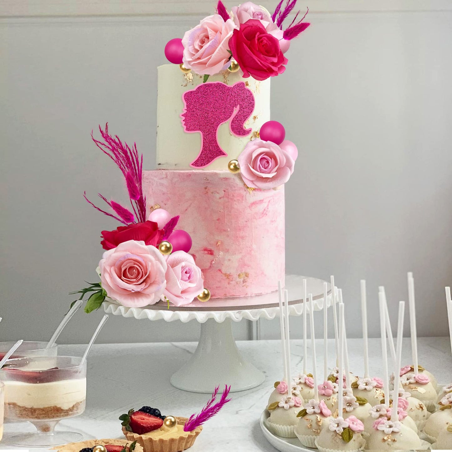 Hot Pink Girl Cake Toppers Pink Ball Cake Decoration Butterfly Cake Decoration Girl Theme Cake Decoration For Wedding Birthday B