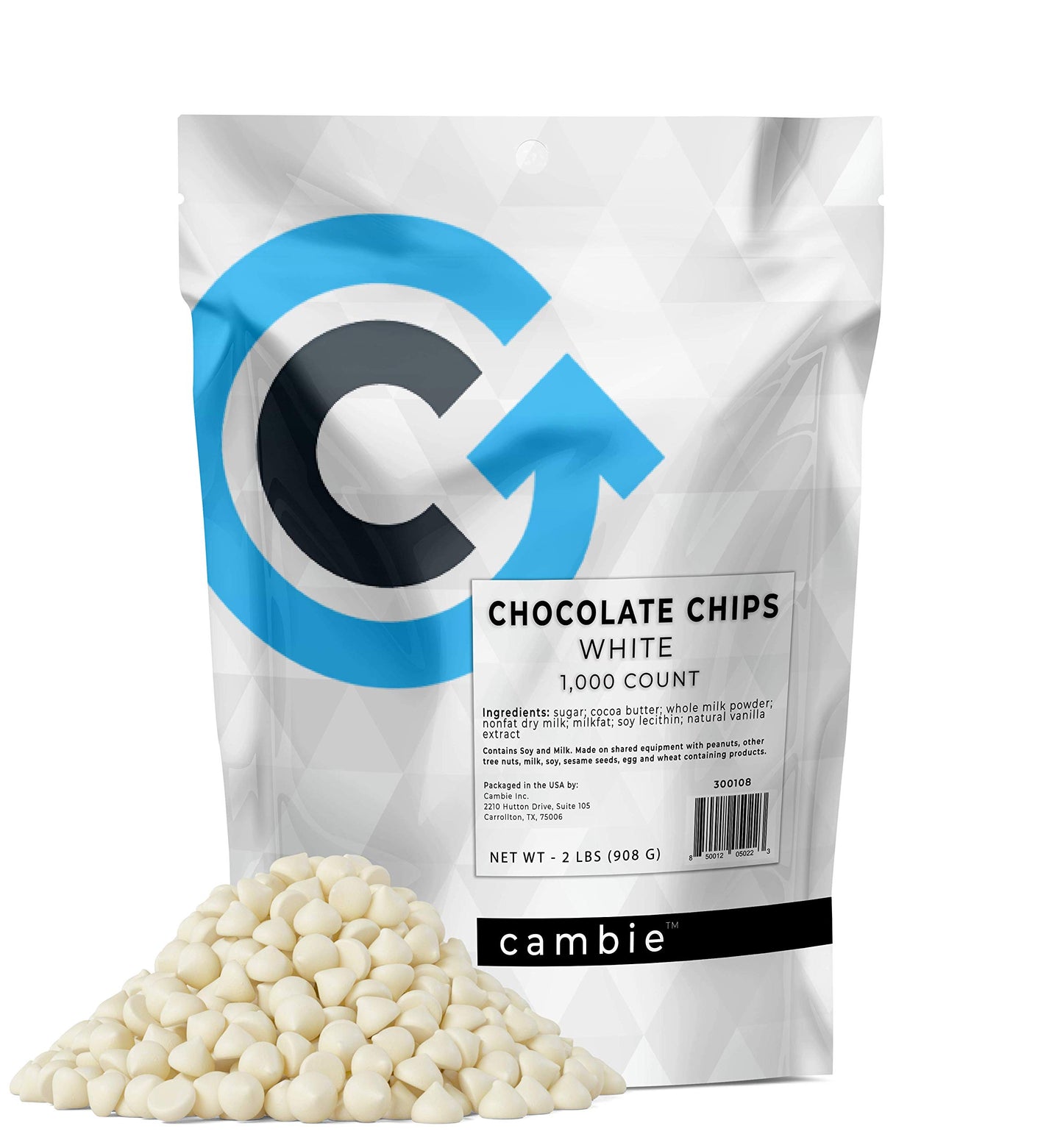 White Chocolate Chips by Cambie | 1 000 Count White Chips | Bake Stable and Chef Quality | Packaged Fresh in a Resealable Pouch (2 lb)