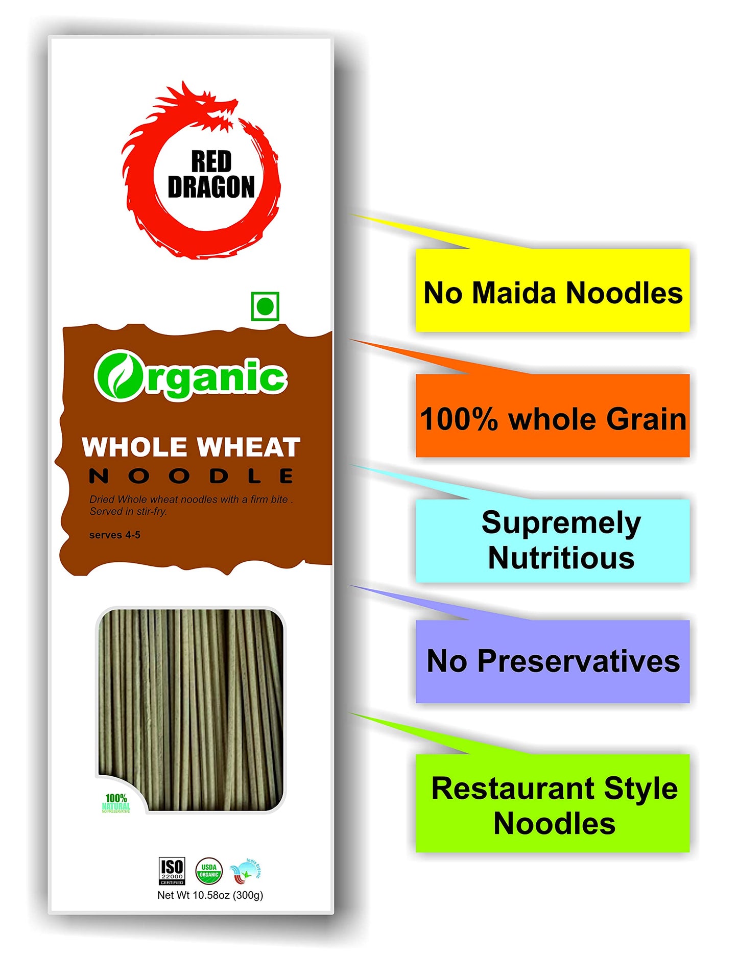 Red Dragon Japanese Whole Wheat Noodles Fresh And Delicious Organic Tasty Cuisine 300G (Pack Of 1) |No Preservatives Veg