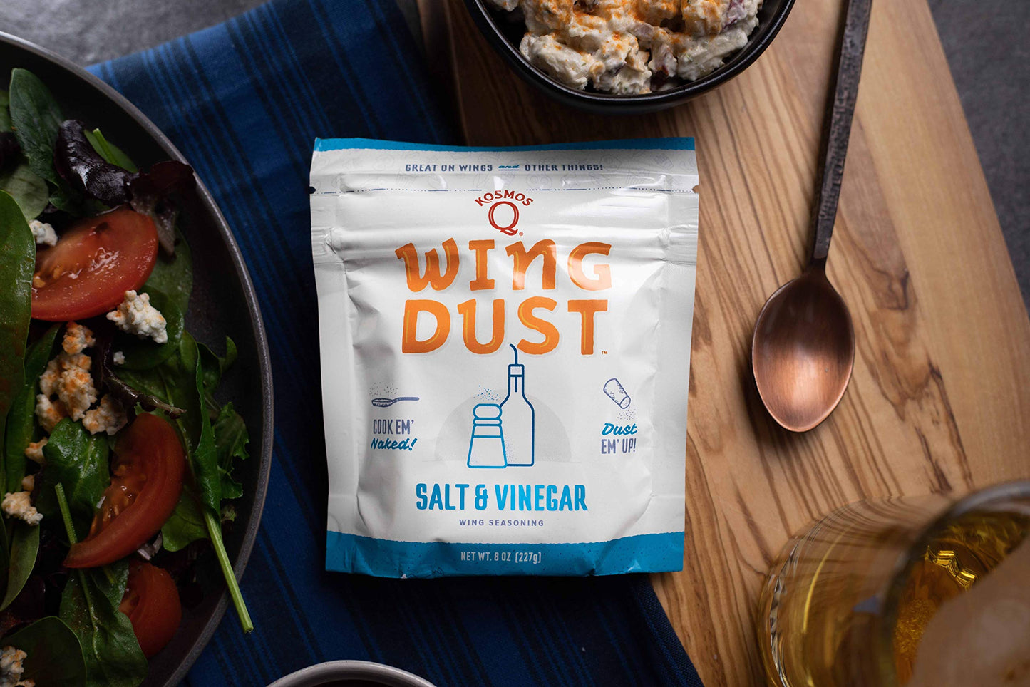 Kosmos Q Salt & Vinegar Seasoning Wing Dust  Salt & Vinegar Chicken Wing Seasoning For Chicken  Popcorn  Fries  & More  Savory & Tangy Flavor  Dry Rub Dust For Grilling & smoky aroma  8 Oz Shaker Bottle