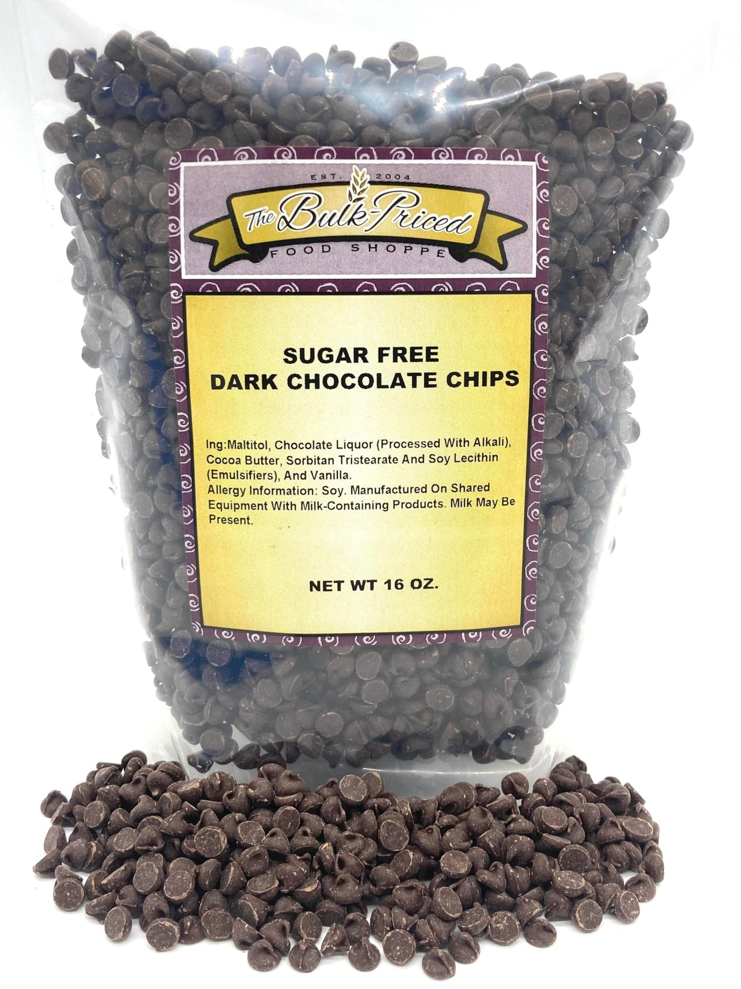 The Bulk-Priced Food Shoppe Sugar Free Dark Chocolate Chips, 1lb Resealable Bag