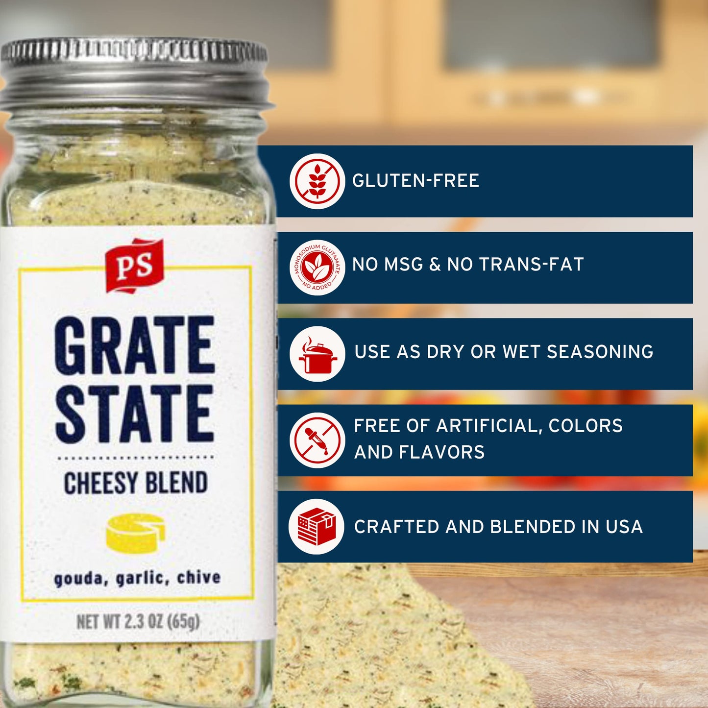 PS Seasoning Grate State All-Purpose Cheese Seasoning Blend - Cheesy Flavor with Gouda & Garlic - 2.3 Ounce