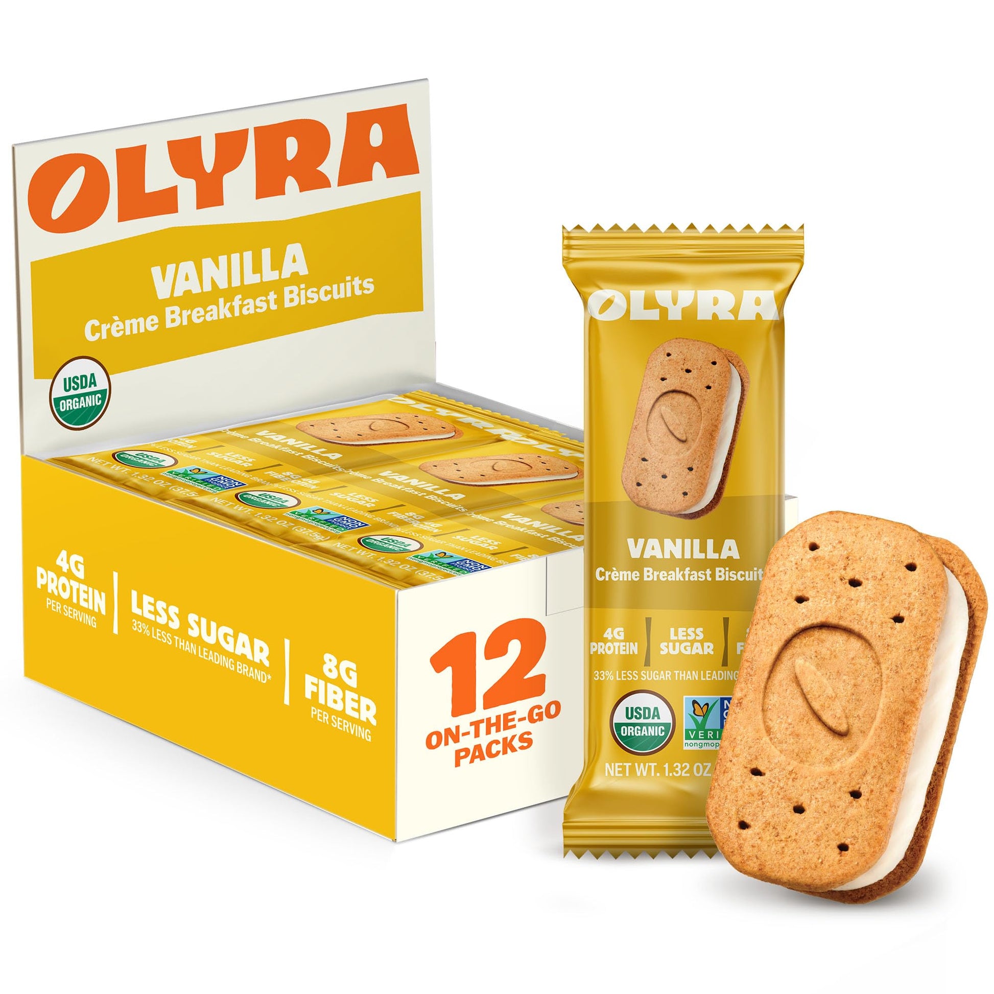 Olyra Organic Vanilla Sandwich Breakfast Biscuits  Low Sugar Vegan Cookies  Usda Certified  Non Gmo Snacks For 18+ Uses And Kids  12 Count (Pack Of 12  Vanilla)