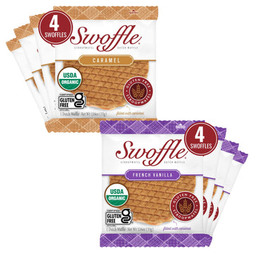 Gluten Free Certified Organic Stroopwafels by Swoffle - Caramel Filled & French Vanilla | (8) Individually Wrapped Waffles, (4) 