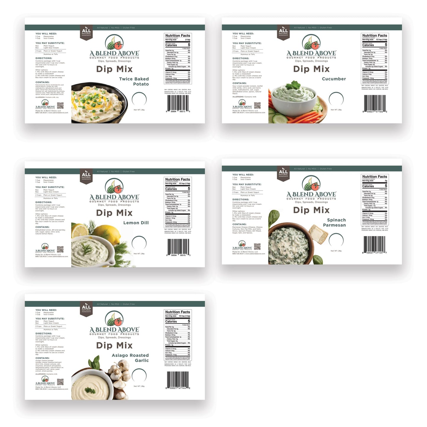 A Blend Above 5 Pack Summer Blends Dip Mixes - All Natural, Gluten Free, Easy to Prepare
