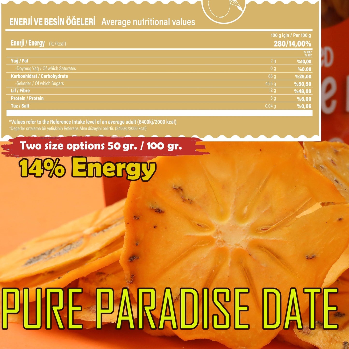 Sunny Crisps Dried Persimmons 1.76 Oz - Dehydrated, Gluten Free, Turkish Trabzon Persimmon - Chewy Persimmon Dried Fruit No Suga