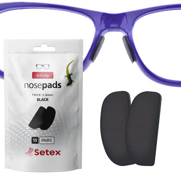 Setex Gecko Grip 1.8Mm Thick Anti Slip Eyeglass Nose Pads, (Bulk Pack 15 Black Pair) Usa Made, Innovative Microstructured Fibers