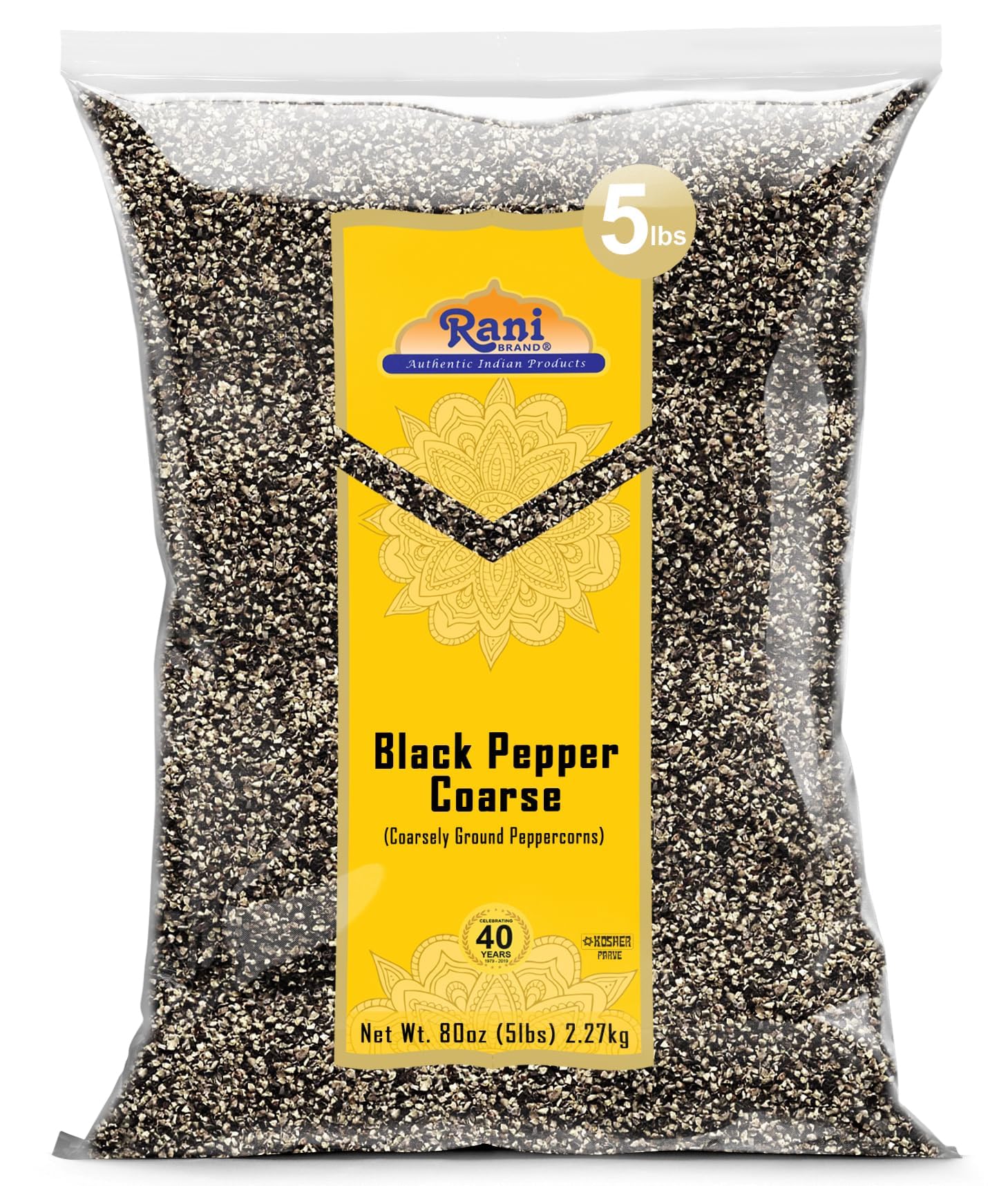 Rani Black Pepper Coarse Ground, 80oz (5lbs), Vegan, Gluten Friendly, Non-GMO, Kosher, FBA-Black-Pepper-Coarse-5lbs-BAG