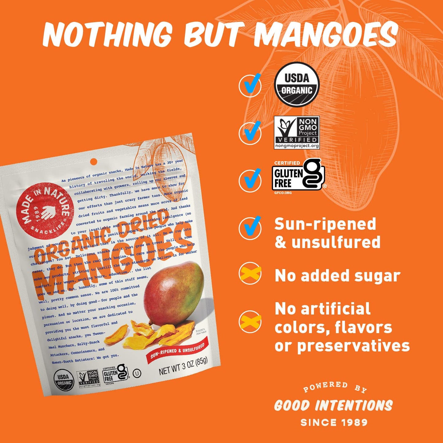 Made In Nature Organic Dried Mangoes, 3 Ounce (Pack of 6) - Vegan Snack, Non-GMO, Unsulfured, Gluten Free, Kosher