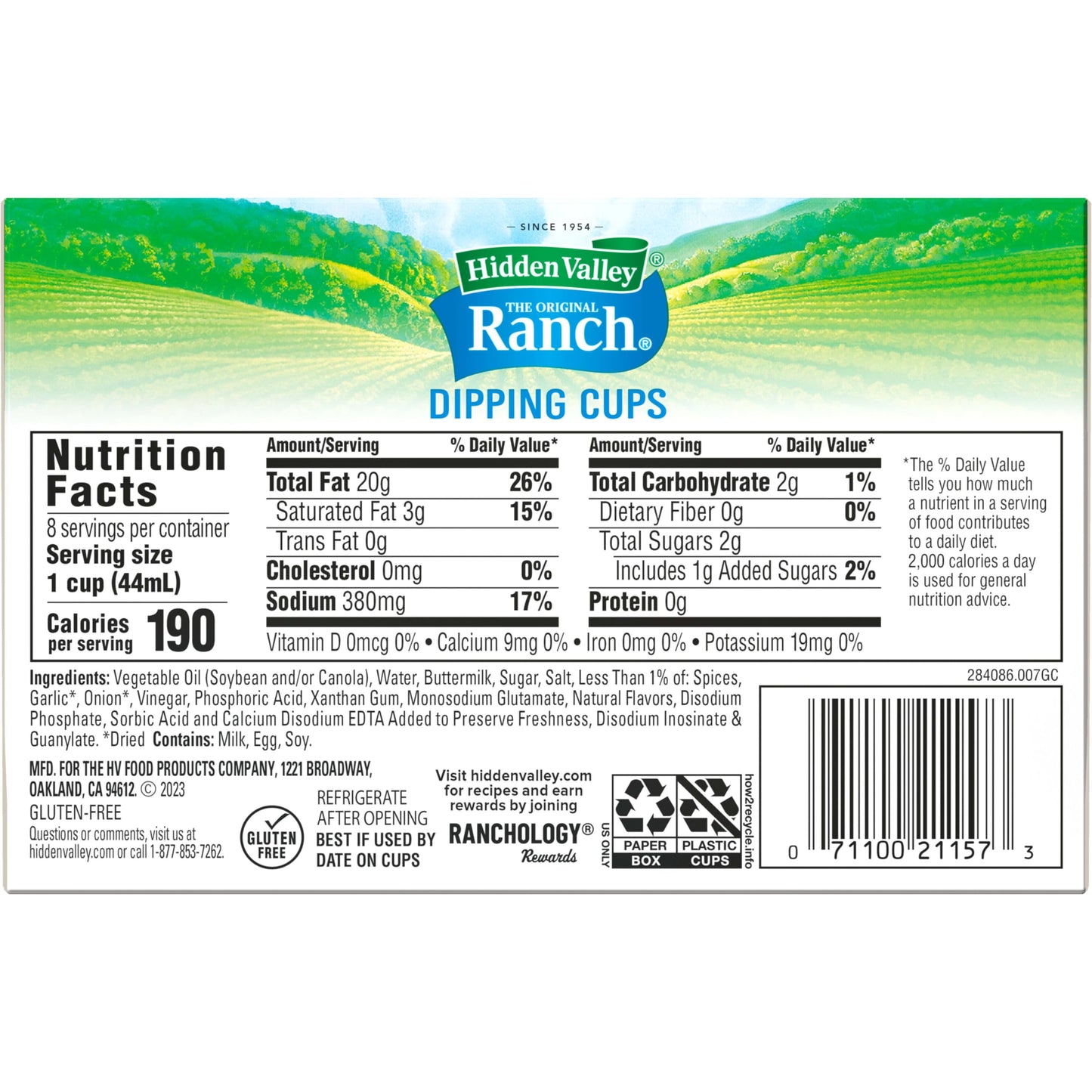 Hidden Valley Ranch Dressing & Dipping Sauce, Ranch Dressing, Gluten Free Salad Dressing To Go Cups, On-the-Go Dipping Sauce, 1.