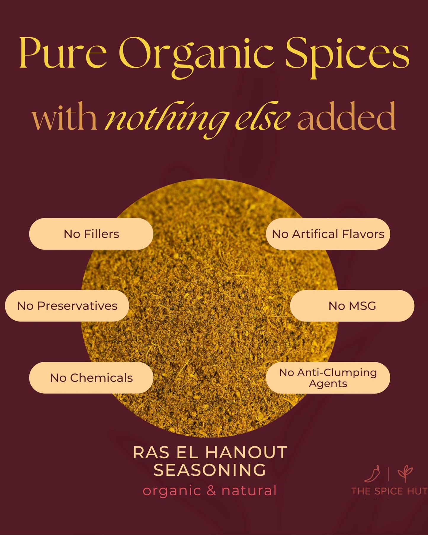 Ras El Hanout Seasoning, Organic Authentic North African Spice Blend, 2 Oz, Salt Free, Small Pouch, The Spice Hut