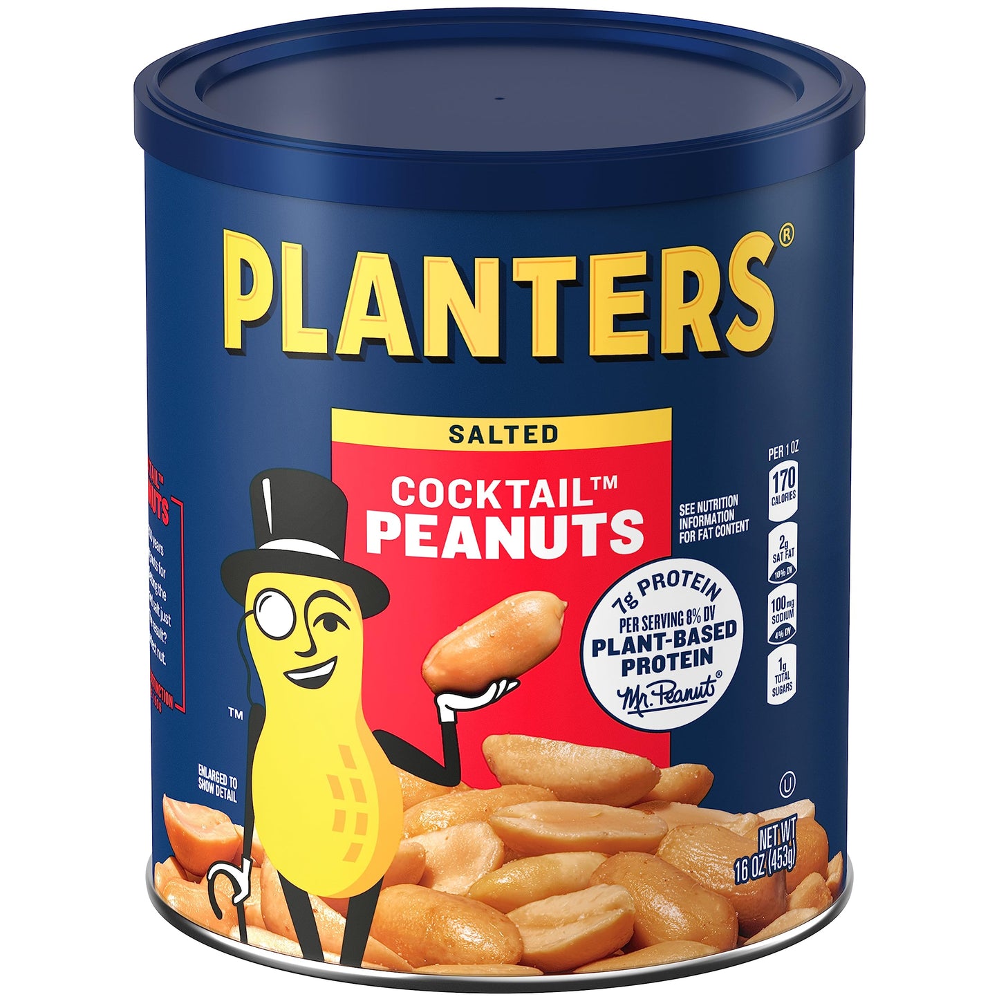 PLANTERS Salted Cocktail Peanuts, Plant-Based Protein, 16 Oz Jar (Pack of 6)