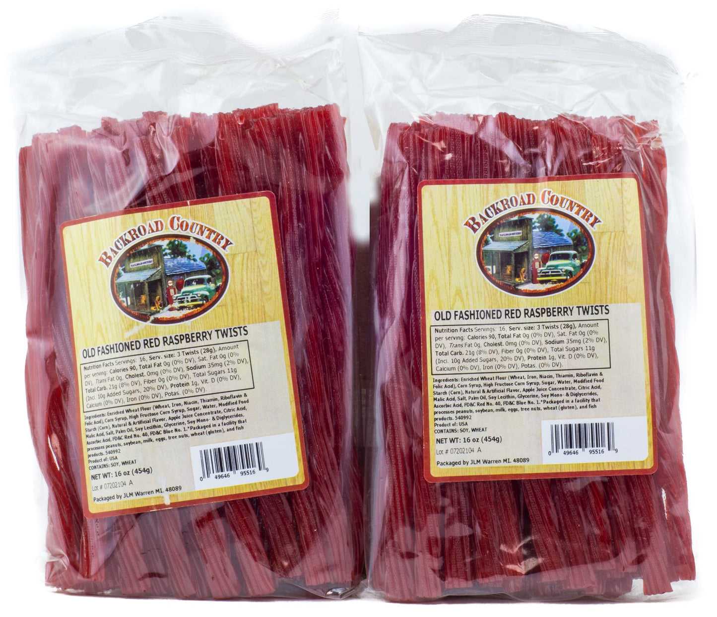 Backroad Country Old Fashioned Red Raspberry Twists - Licorice Candy - Made In The Usa - 16 Oz (Pack Of 2)