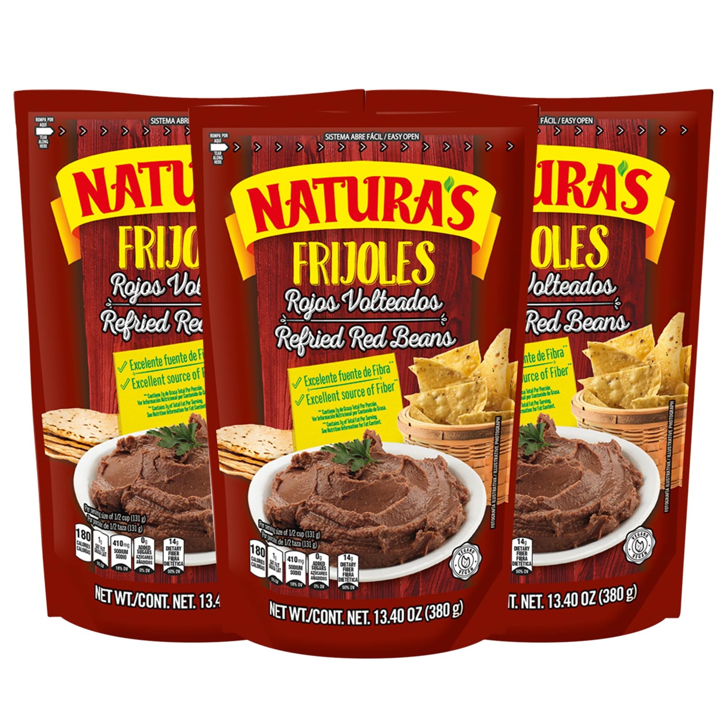 NaturaS Refried Red Beans  Ready-To-Eat Vegetarian Refried Beans  Frijoles Rojos 13.40 Oz Pouch (Pack Of 3)
