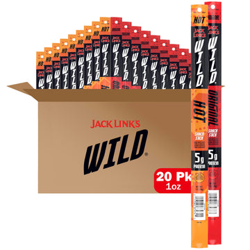 Jack Link s WILD Snack Sticks, Original and Hot Variety Pack - Protein Snack Sticks with 5g of Protein per Serving, Keto Friend