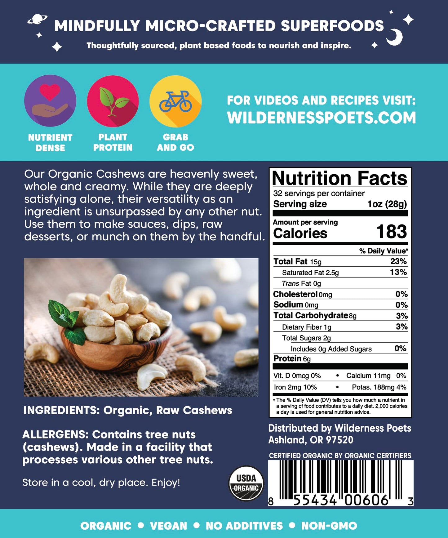 Wilderness Poets Cashews - Organic Raw Cashew Nuts, 2 Pound (32 Ounce)