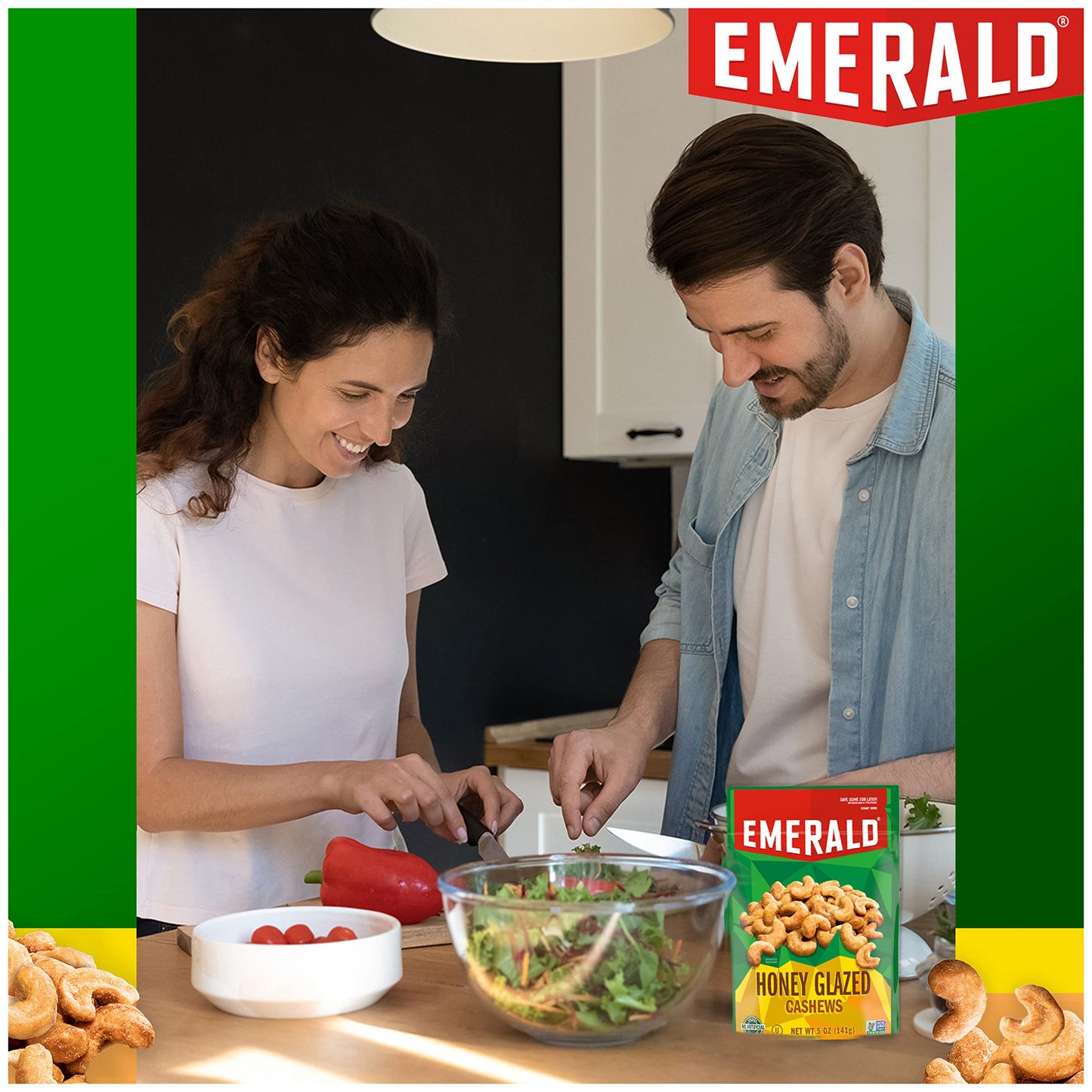 Emerald Nuts Honey Glazed Cashews (1-Pack), 5Oz Resealable Bag, Kosher Dairy Certified, Non-Gmo, Contains No Artificial Preservatives, Flavors Or Synthetic Colors
