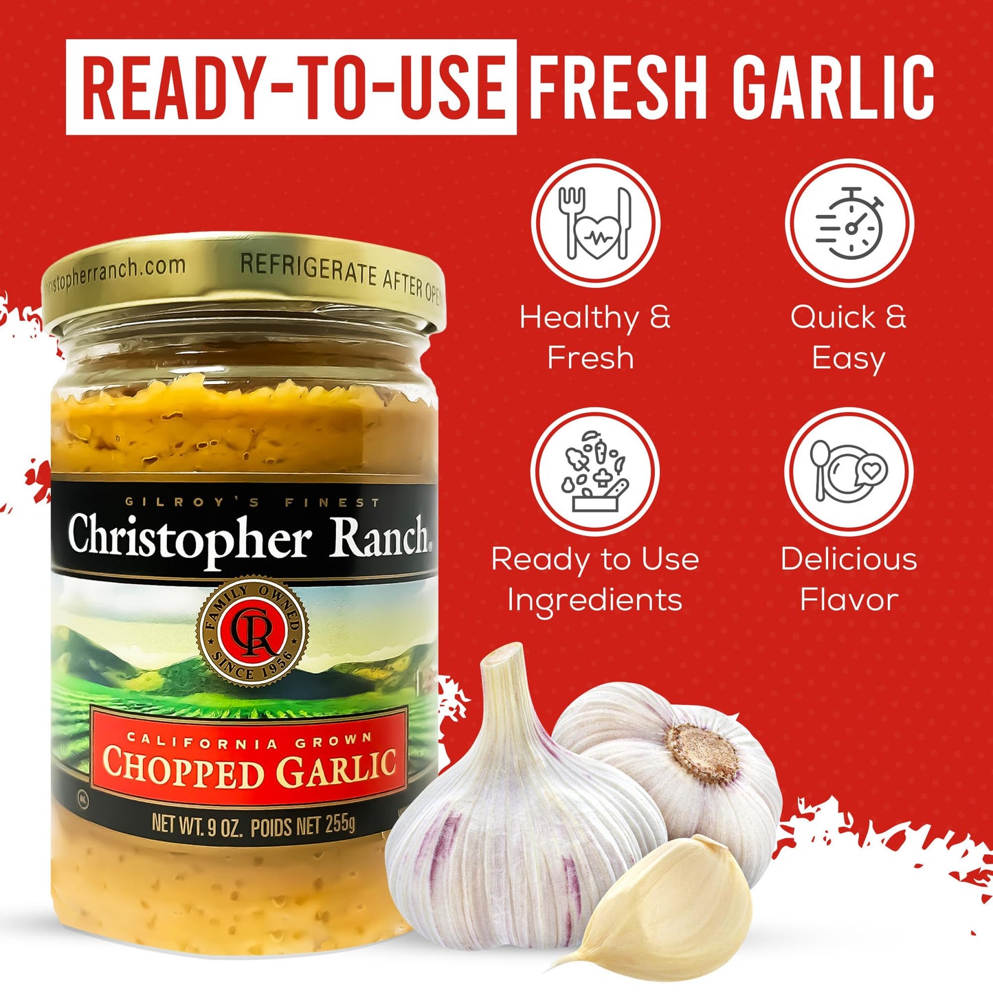 Christopher Ranch Chopped Garlic in Olive Oil, Vegan-Friendly, Gluten-Free, 9 Oz Jar