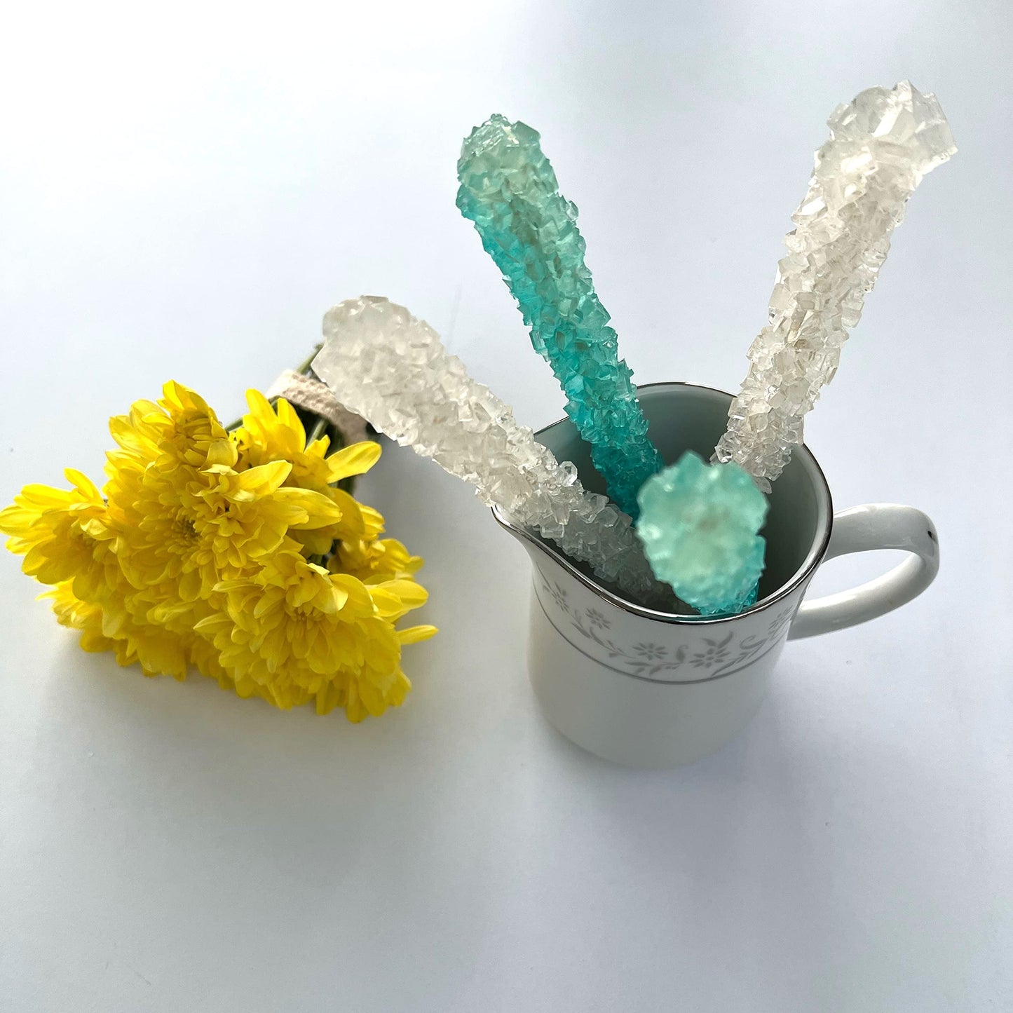 SweetGlob Classic Rock Candy Sticks, Individually Wrapped Lollipops, Pack of 12, Baby Boy, Light Blue & White