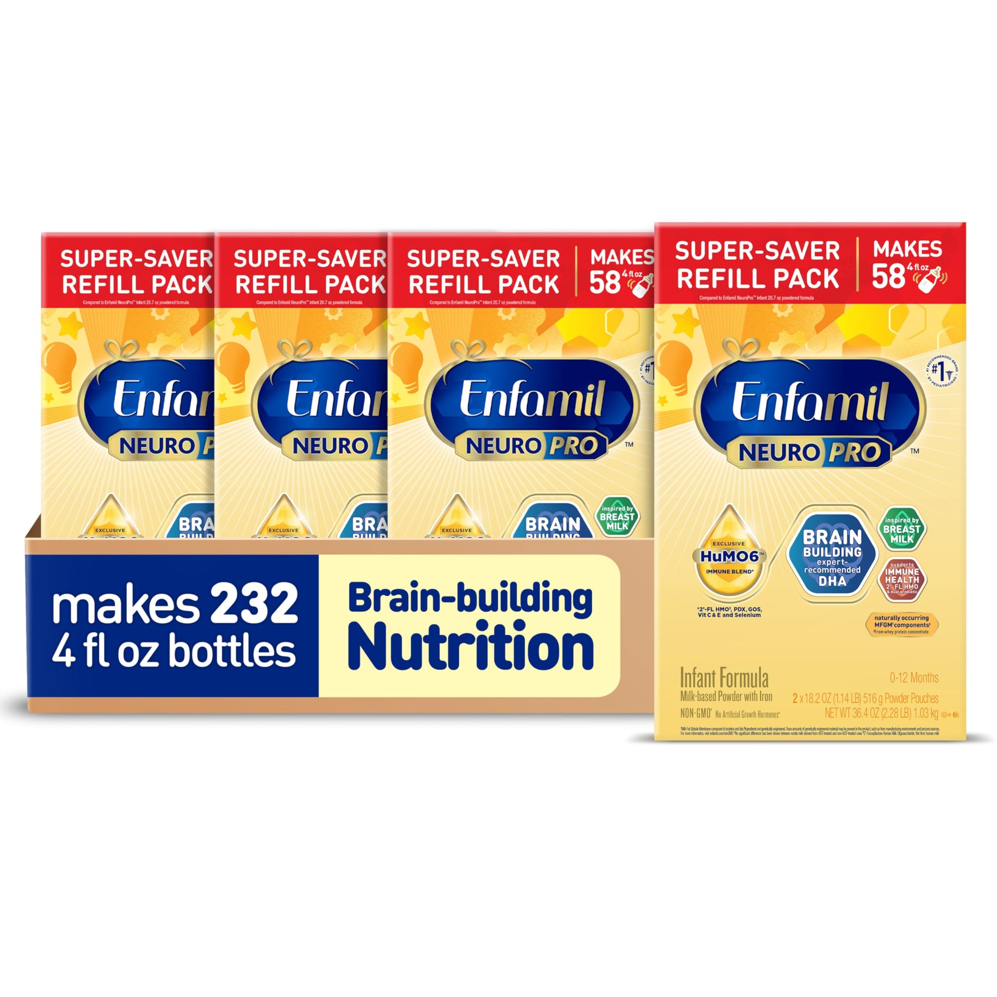 Enfamil Neuropro Baby Formula, Mfgm* 5-Year Benefit, Expert-Recommended Brain-Building Omega-3 Dha, Limited Availability Immune Supporting Humo6 Blend, Infant Formula Powder, Baby Milk, 36.4 Oz (Pack Of 4)