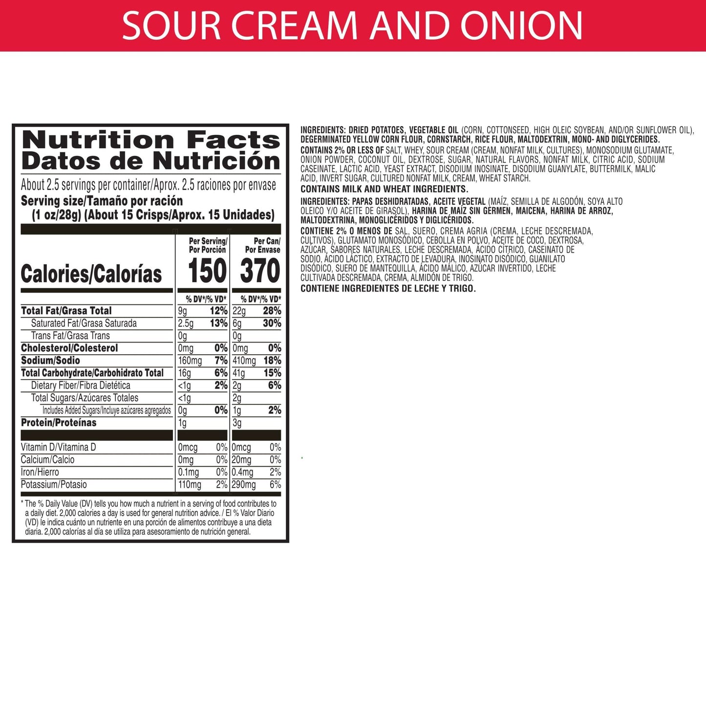 Pringles Potato Crisps Chips, Sour Cream & Onion, 2.5Oz (12 Count)