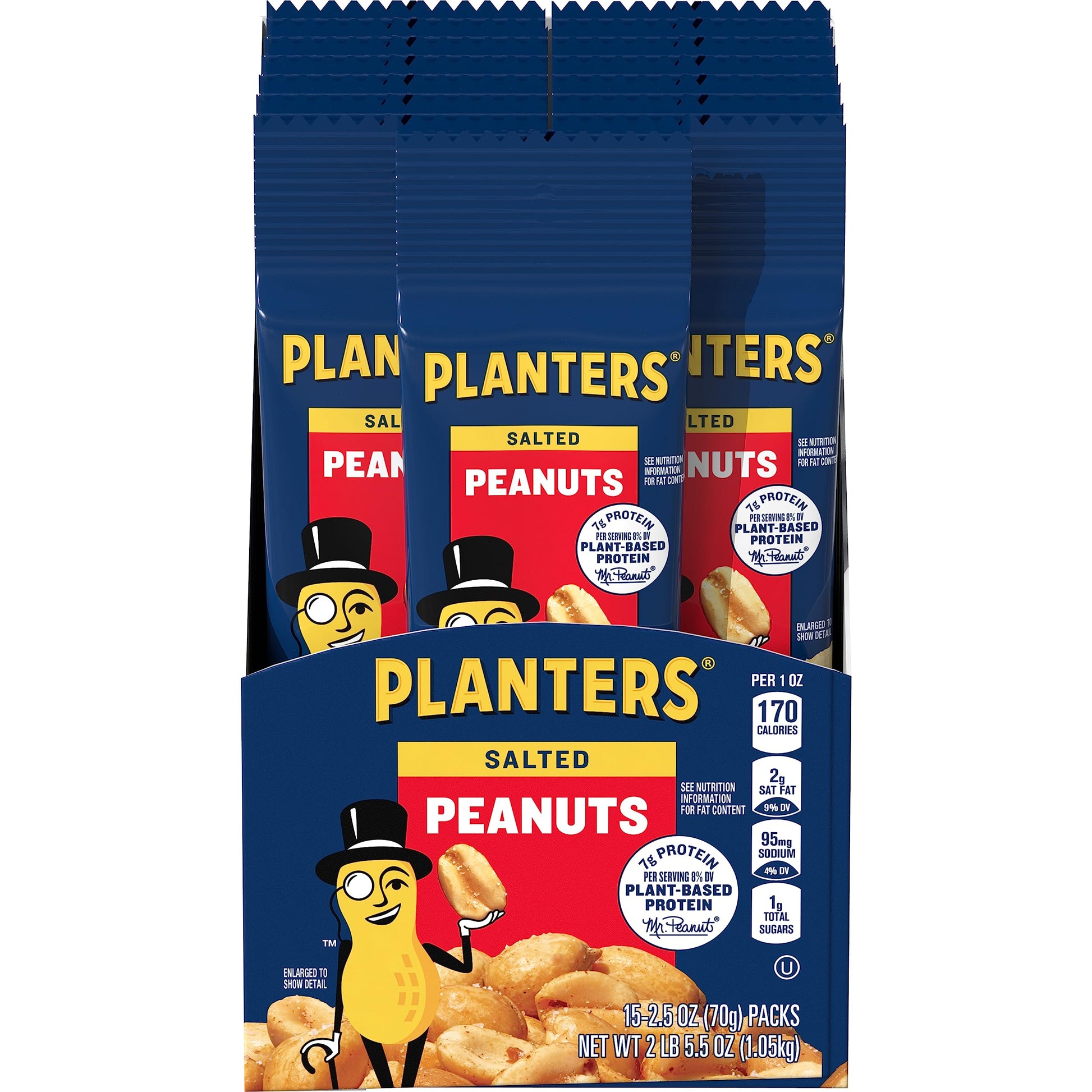 PLANTERS Salted Peanuts Snack Nuts, 2.5 oz, 15-Pack, Perfect for On-the-Go Snacking