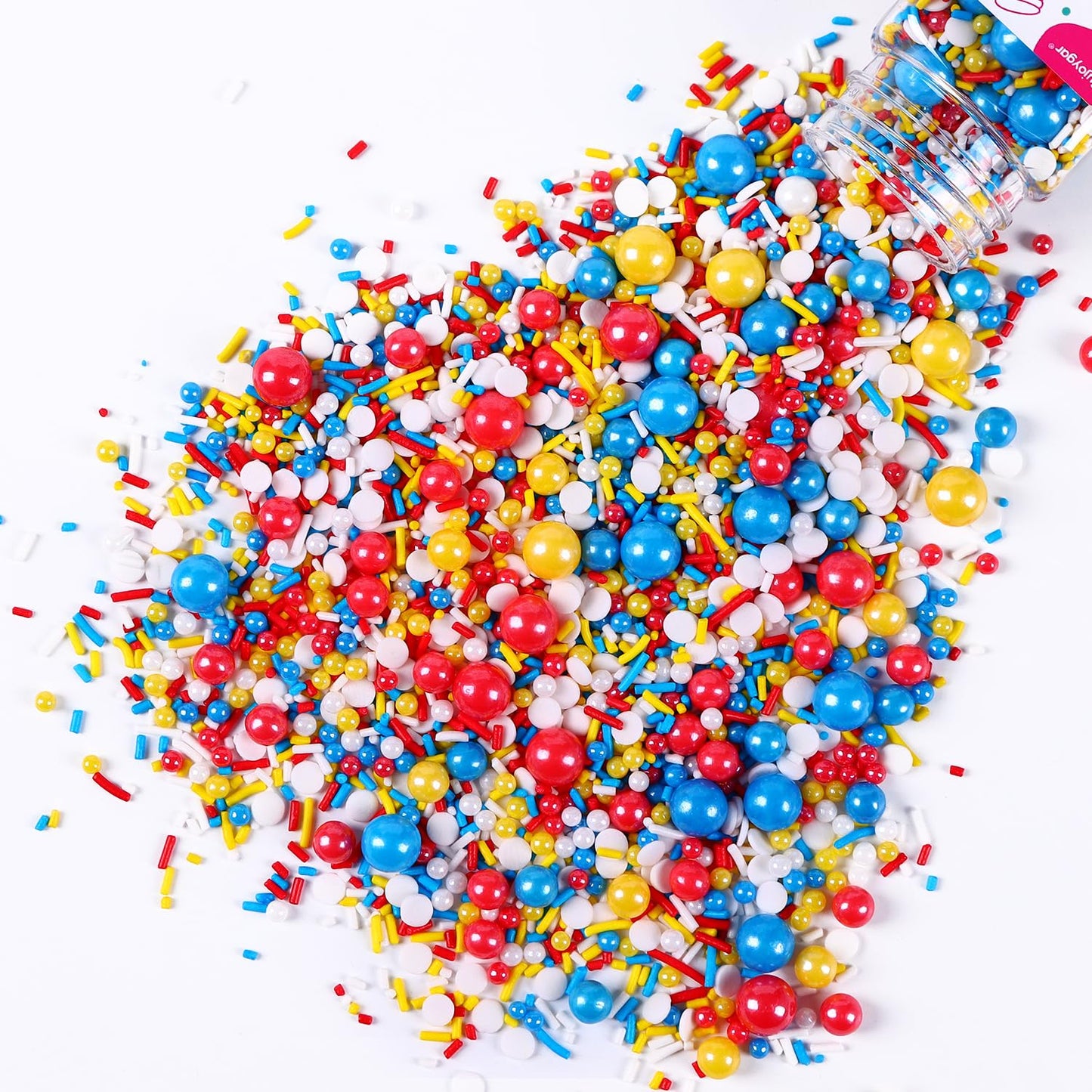 Red Blue And Yellow Sprinkles For Cake Decorating, 3.52Oz Funfetti Edible Pearl Sprinkles For Cupcake Baking Ice Cream Cookie, P