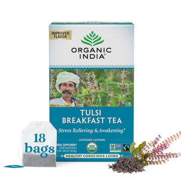 Organic India Tulsi Breakfast Herbal Tea - Holy Basil, Stress Relieving & Awakening, Immune Support, Adaptogen, Vegan, USDA Cert